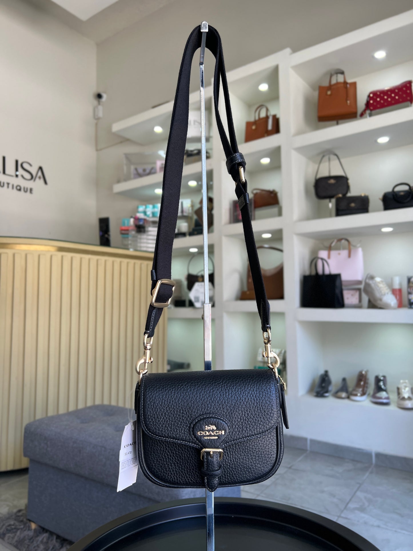 Crossbody Coach negra strap de tela