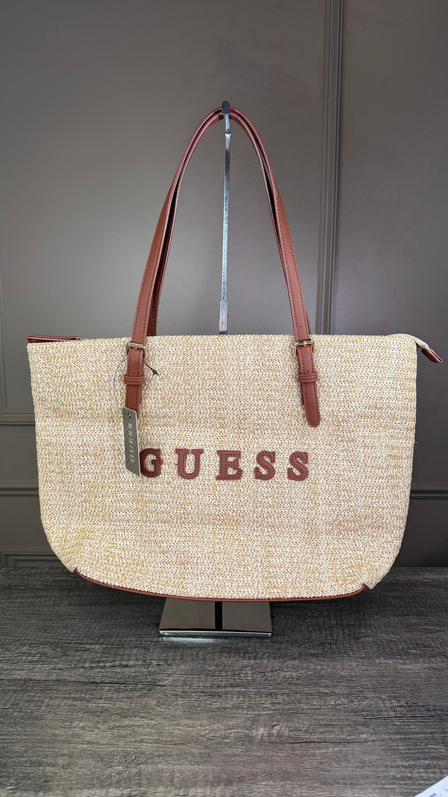 Bolsa Guess rafia cafe camel beige