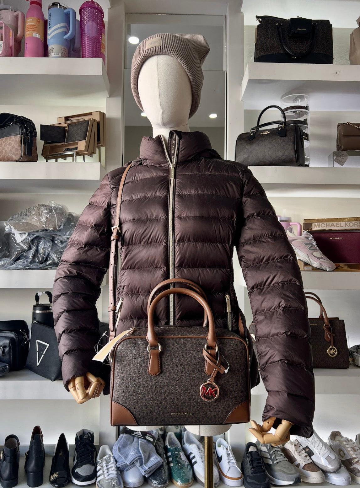 Bolsa Michael Kors cafe estampada mediana Thompson