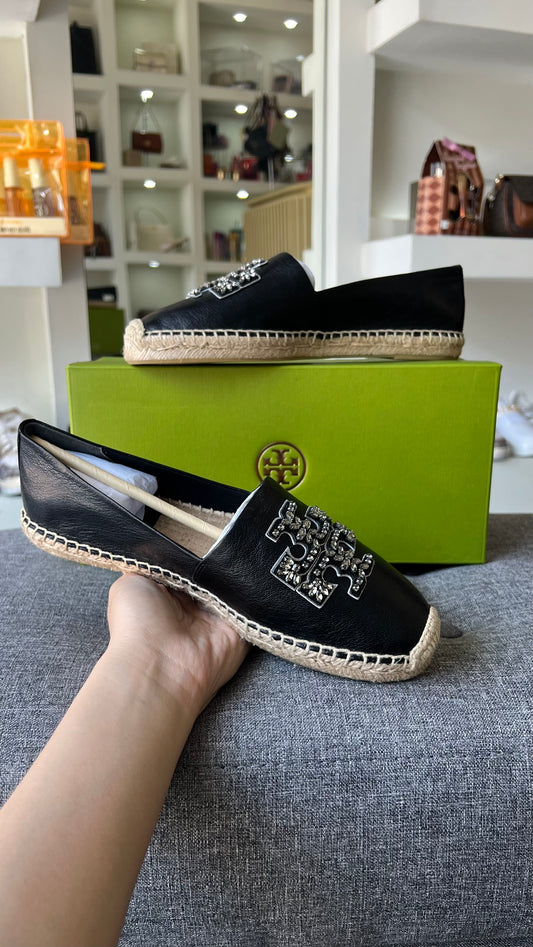 Espadrille tory burch negro logo brillos