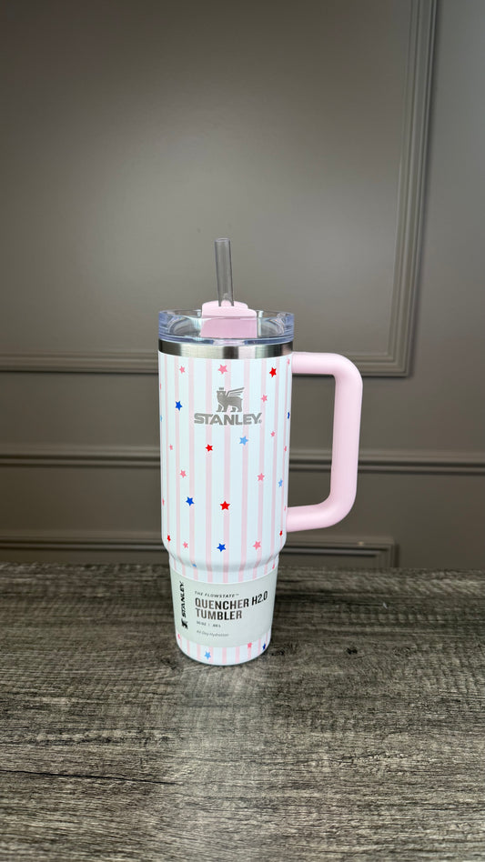 Termo Stanley blanco/rosa con estrellas