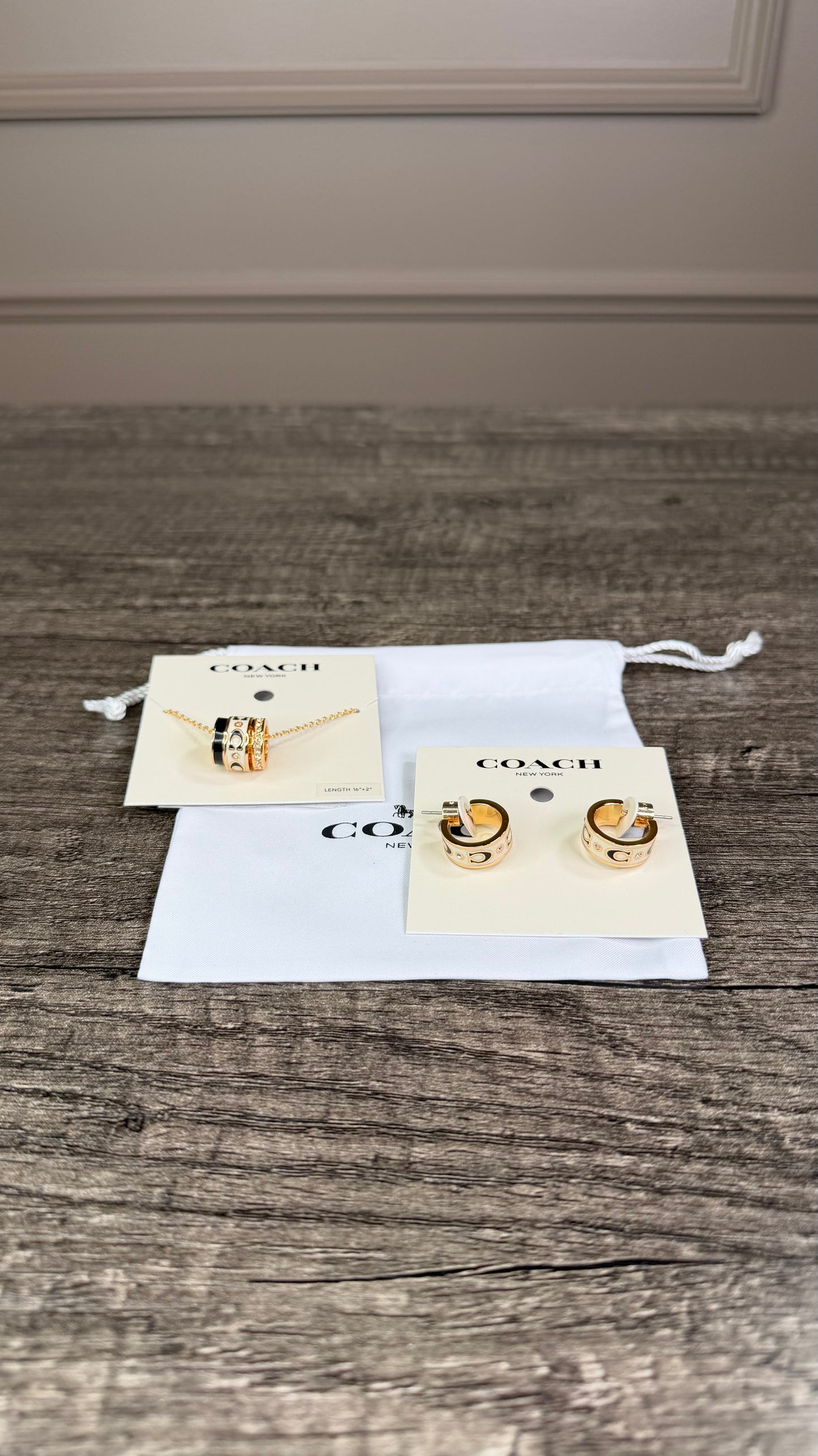 Arete y collar coach dorado con negro