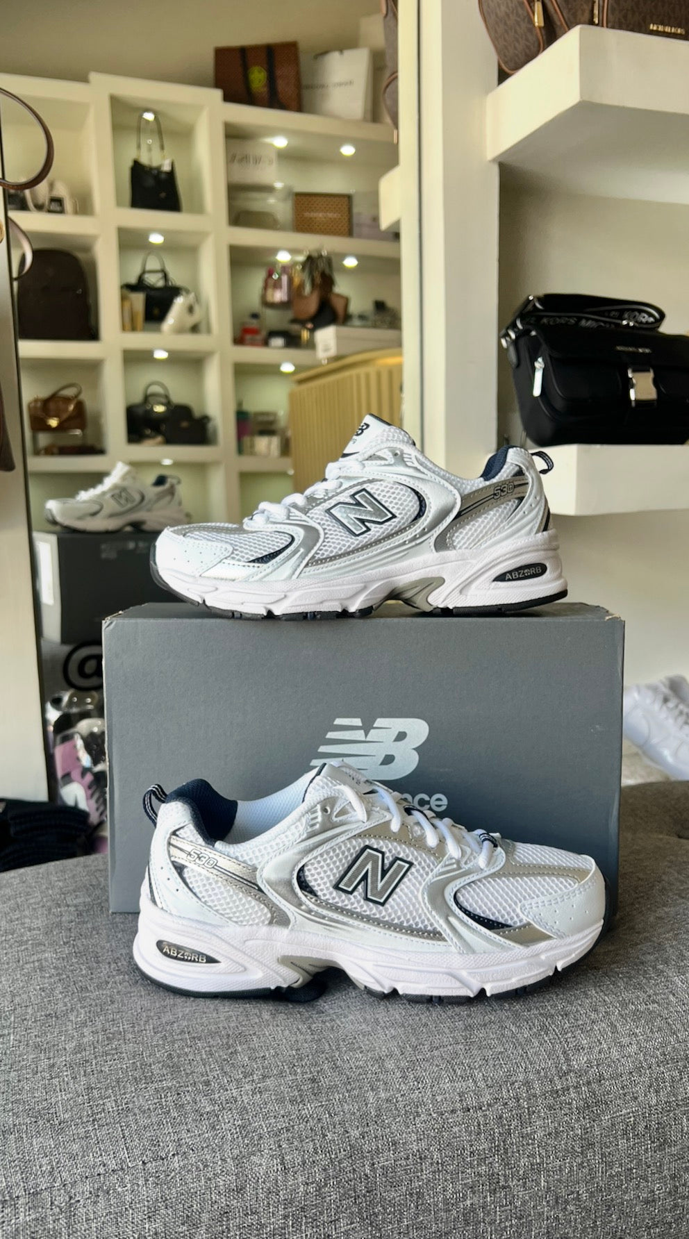 New balance 530  White with natural indigo