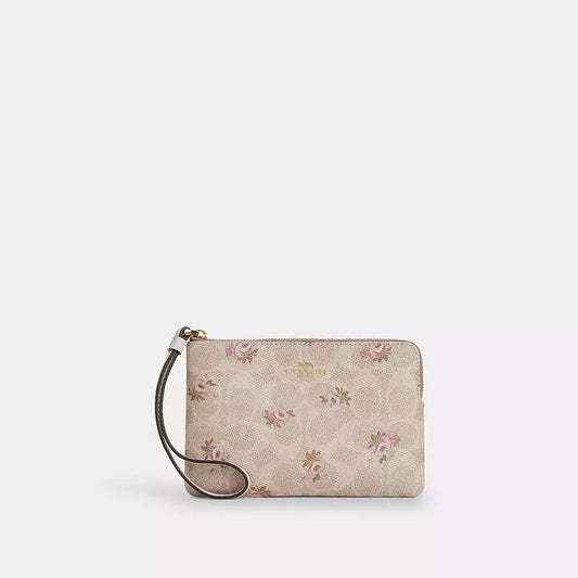 COACH Corner Zip Wristlet Gold/Sand Multi
