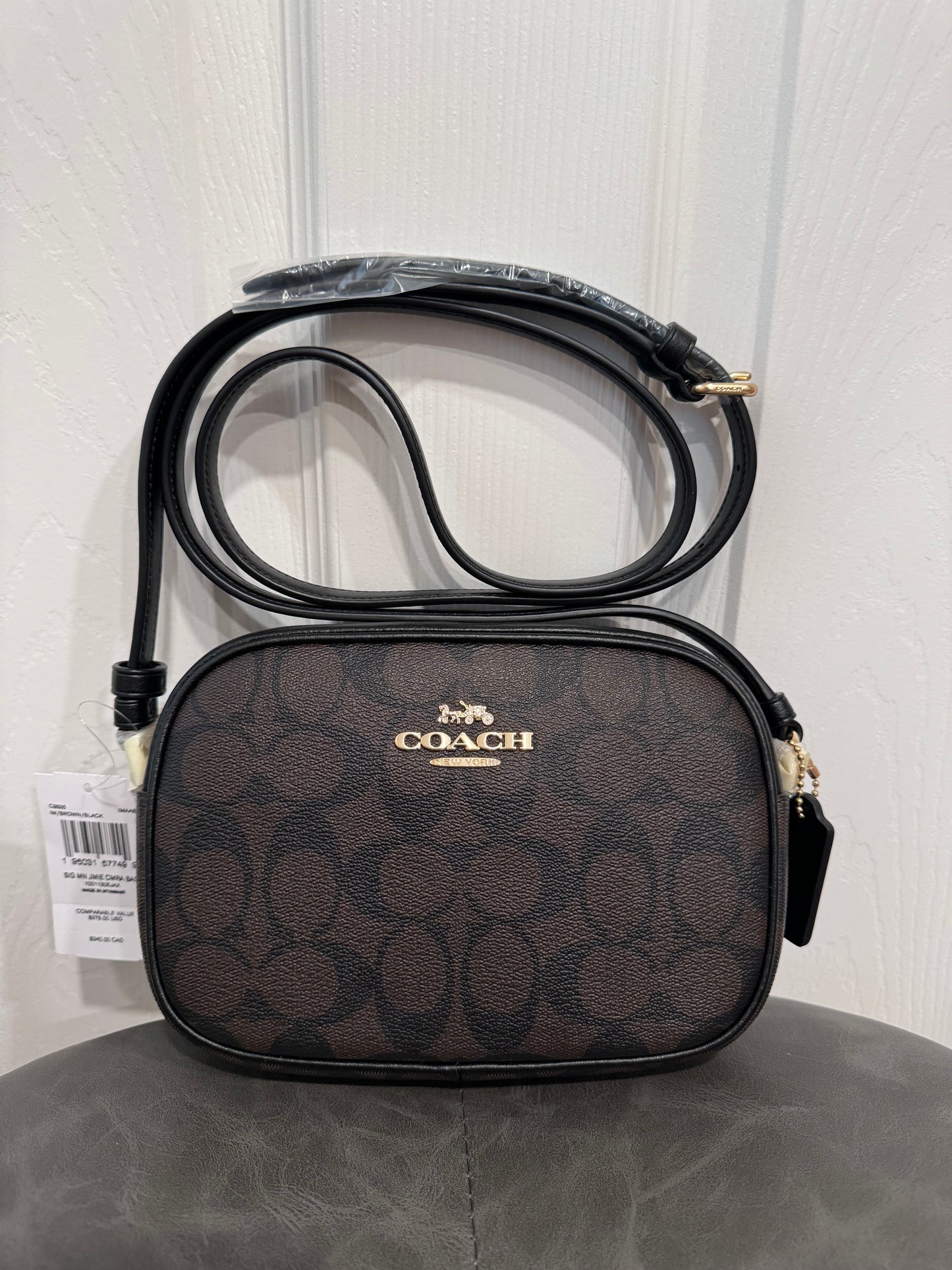 Crossbody Coach cafe estampada con negro Calisa