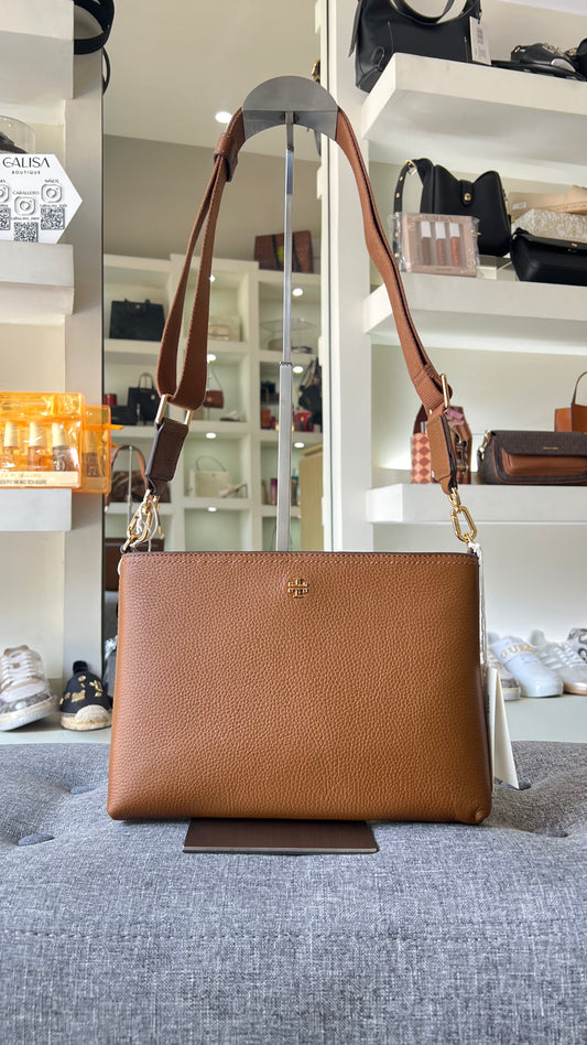 Bolsa crossbody Tory Burch cafe camel color cortado