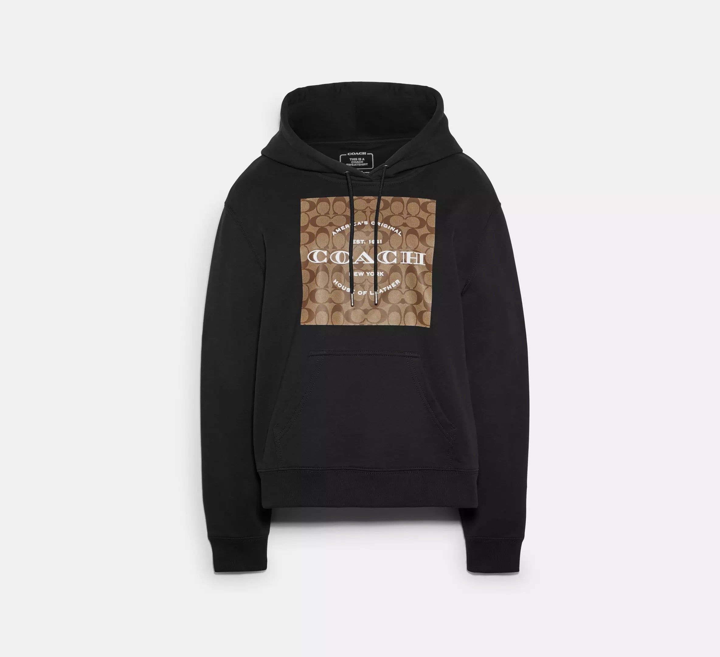 Hoodie Coach negra estampado camel en pecho